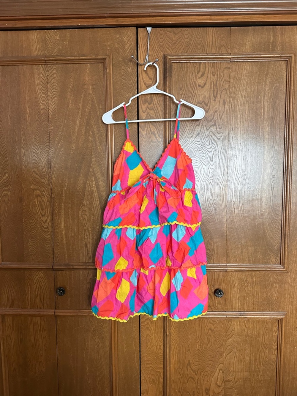 Vibrant Pink Multi-Color Tiered Mini Dress